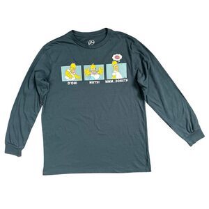 Simpsons Homers Donuts Long Sleeve Blue Crewneck‎ Shirt Size L